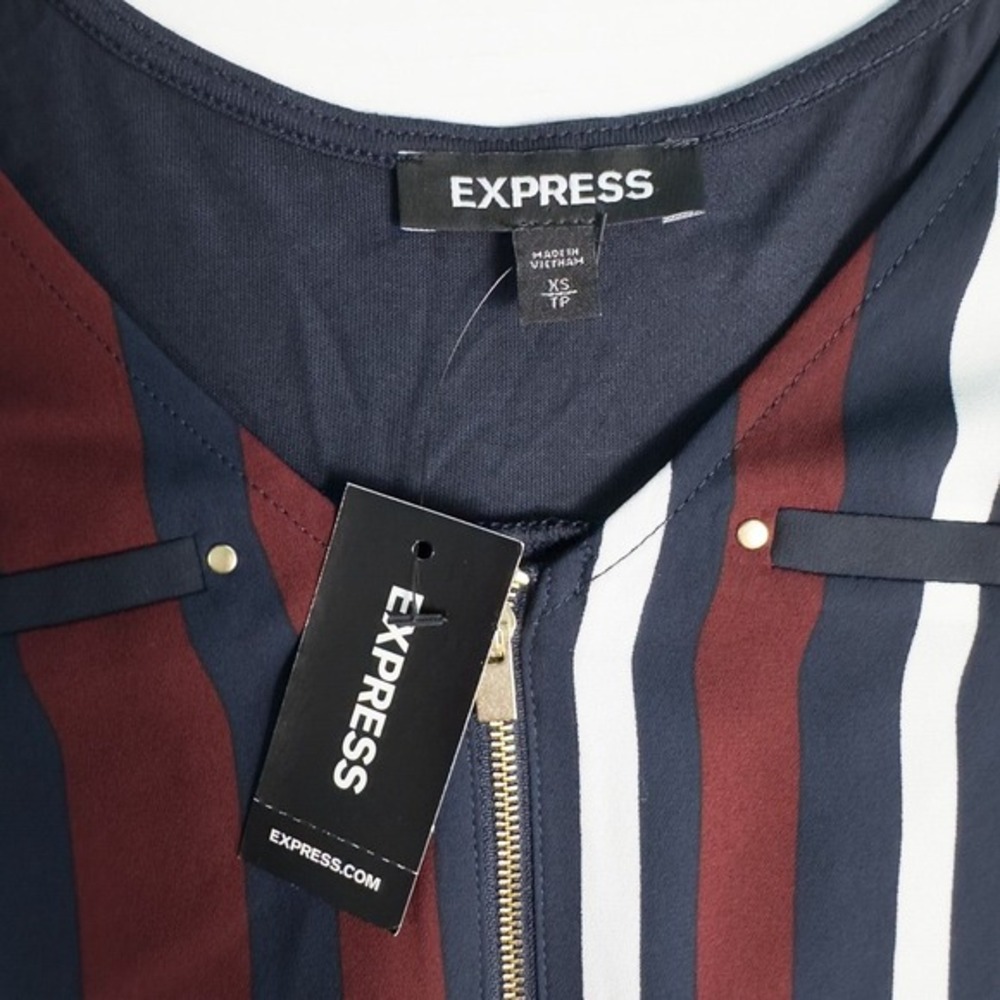 Express Striped Chiffon Front Sleeveless Blouse Womens XS Sheer Preppy Nautical - Picture 5 of 15